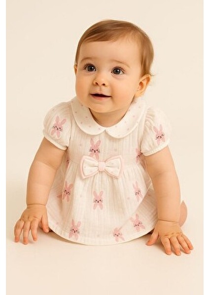 Kız Bebek/çocuk Müslin Kumaş Tavşanlı Büzgü Kol Yazlık Elbise Organik fiyatları