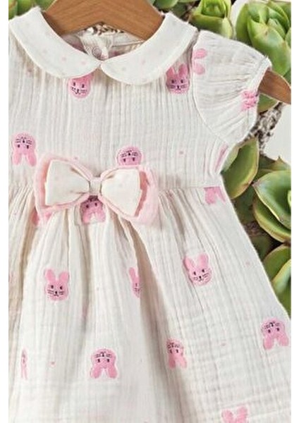 Kız Bebek/çocuk Müslin Kumaş Tavşanlı Büzgü Kol Yazlık Elbise Organik indirimleri