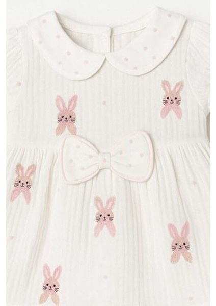 Kız Bebek/çocuk Müslin Kumaş Tavşanlı Büzgü Kol Yazlık Elbise Organik