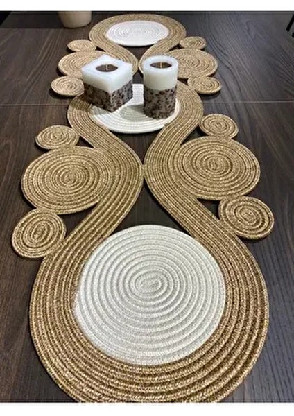 Ahenk Jüt Hasır Görünümlü Runner 40X110, Özel Tasarım Masa Örtüsü, Jüt Ranır, Jüt