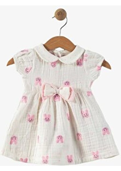 Kız Bebek/çocuk Müslin Kumaş Tavşanlı Büzgü Kol Yazlık Elbise Organik