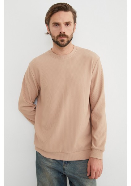 Basic Fitilli Bisiklet Yaka Sweatshirt