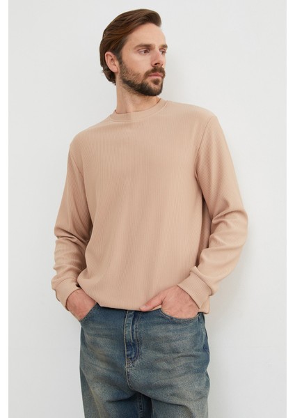Basic Fitilli Bisiklet Yaka Sweatshirt