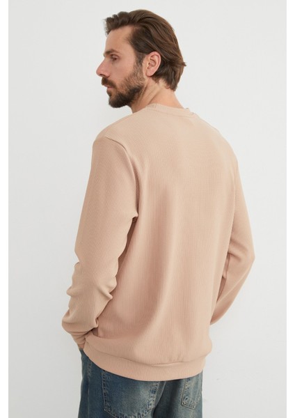 Basic Fitilli Bisiklet Yaka Sweatshirt