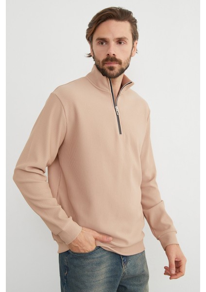 Fitilli Yarım Fermuarlı Sweatshirt