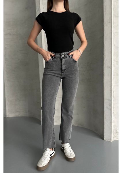 Füme Boy Fit Kesik Paça Jean Füme/kar Yıkama / 27