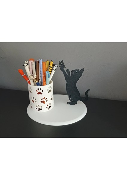 Sevimli Kedi Tasarımlı Dekoratif Kalemlik