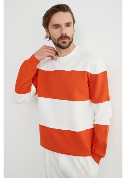 Renk Bloklu Oversize Bisiklet Yaka Sweatshirt