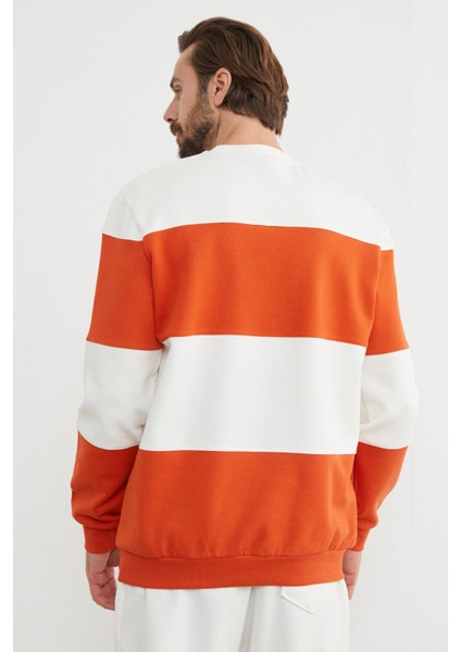 Renk Bloklu Oversize Bisiklet Yaka Sweatshirt