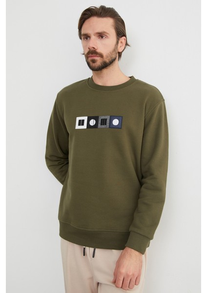 3 Iplik Nakışlı Bisiklet Yaka Sweatshirt indirimleri