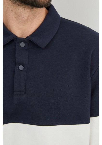 Renk Bloklu Polo Yaka Yarım Düğmeli Pike Sweatshirt indirimleri