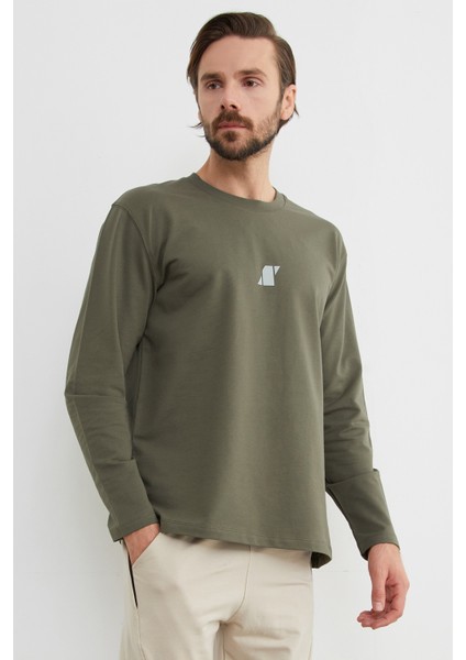 Baskılı Bisiklet Yaka Sweatshirt