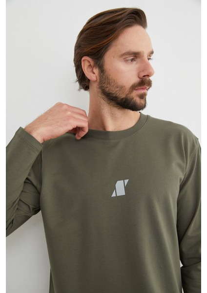 Baskılı Bisiklet Yaka Sweatshirt
