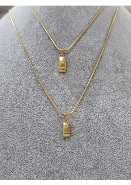 Çelik Solmaz Kararmaz Külçe Altın Görünümlü Yılan Zincir Kolye