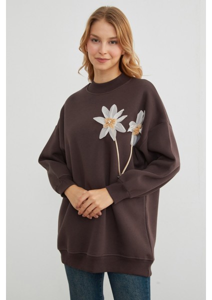 3 Iplik Çiçek Aksesuarlı Oversize Tunik