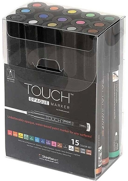 Touch Opaque Marker Su Bazlı Akrilik Boyama Markörü Kalemi Seti 15 Renk Medium Uç (1.5-2.3 Mm)