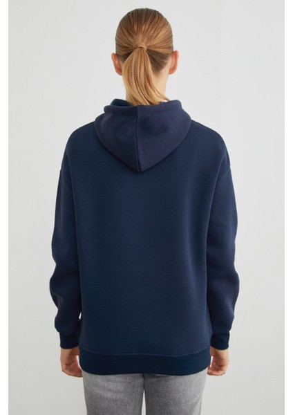 3 Iplik Kot Ayıcık Nakışlı Oversize Kapüşonlu Sweatshirt