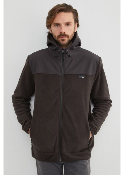 Armalı Kapüşonlu Fermuarlı Polar Ceket