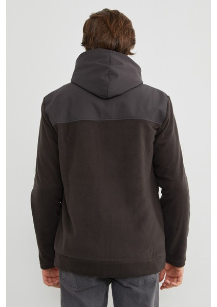 Armalı Kapüşonlu Fermuarlı Polar Ceket