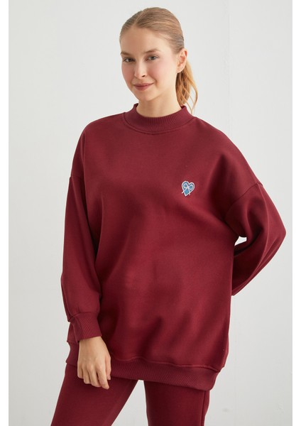 3 Iplik Kurdele Taş Işlemeli Oversize Sweatshirt