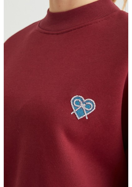 3 Iplik Kurdele Taş Işlemeli Oversize Sweatshirt