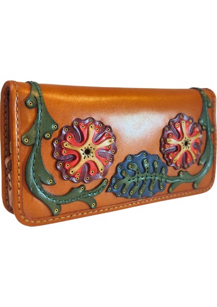 Deri El Yapımı Yatay Telefon Bölmeli Fermuarlı ve Çıt Çıtlı Kadın Cüzdan (Liva) modelleri