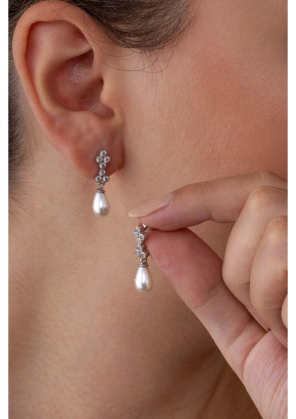 Damla Kesim Inci Taneli Beyaz Altın Kaplama Gümüş Kadın Küpe modelleri