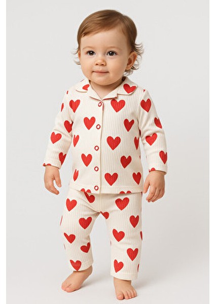 Heart Big Pattern Kız Bebek Giyim 2'li Yenidoğan Pijama Takım