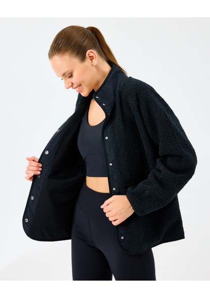 W Woven Detailed Pull Over Sherpa Kadın Siyah Mont S2520218-3817 fırsatları