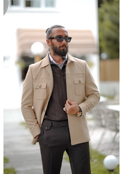 Özel Tasarım Cep Detaylı Kısa Kaşe Kaban