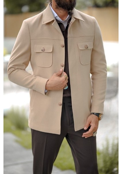 Özel Tasarım Cep Detaylı Kısa Kaşe Kaban fiyatları