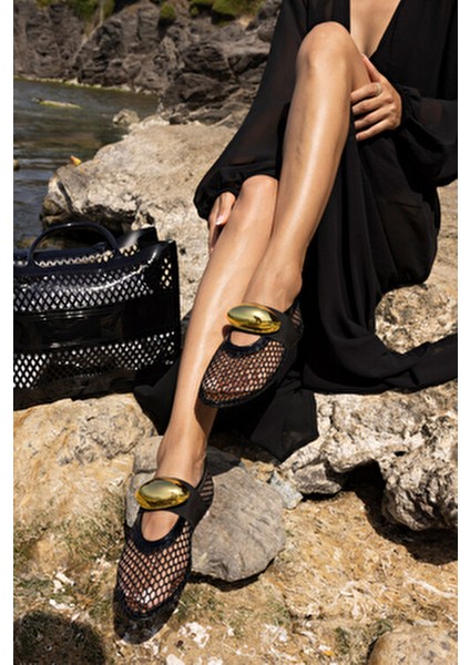 Musiala Kadın Babet Suni Deri Siyah Düz Taban Günlük Kullanım İçin