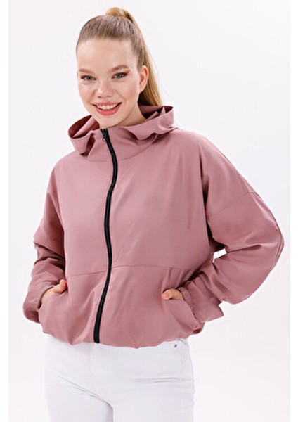 Kadın Pudra Kapüşonlu Su ve Rüzgar Geçirmez Oversize Yağmurluk - Rüzgarlık fiyatları