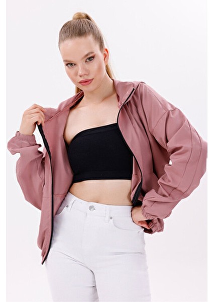 Kadın Pudra Kapüşonlu Su ve Rüzgar Geçirmez Oversize Yağmurluk - Rüzgarlık fırsatları