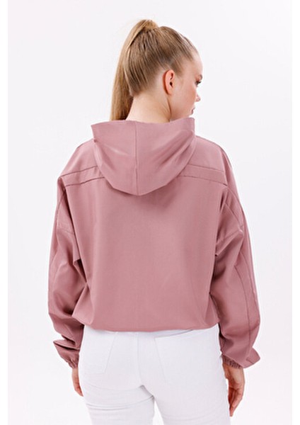 Kadın Pudra Kapüşonlu Su ve Rüzgar Geçirmez Oversize Yağmurluk - Rüzgarlık indirimleri