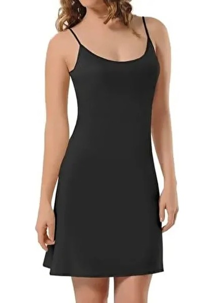 Kadın Modal Penye Kombinezon - Siyah