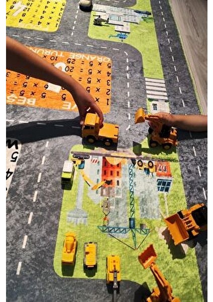 Seksek Trafik Araba Yollu Çarpım Tablolu Çocuk Halısı Seksekli Çocuk Halısı Eğitici Yıkanabilir