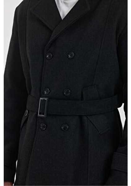 Erkek Antrasit Kruvaze Yaka Kaşe Kaban Slim Fit Günlük Kullanım İçin fırsatları