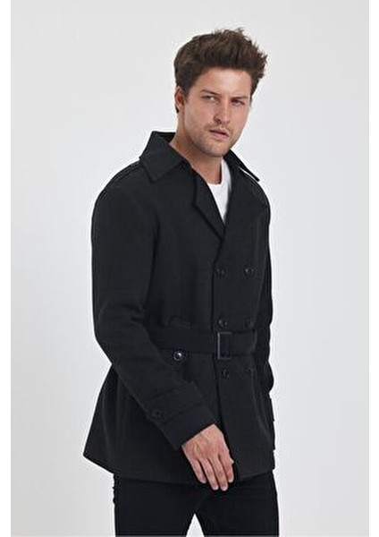 Erkek Antrasit Kruvaze Yaka Kaşe Kaban Slim Fit Günlük Kullanım İçin indirimleri