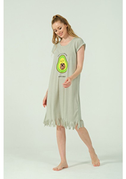 Avokado Desenli Püsküllü Viskon Penye Günlük Elbise fiyatları