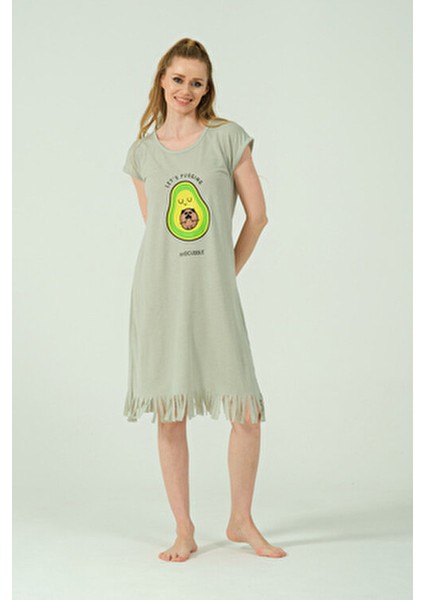 Avokado Desenli Püsküllü Viskon Penye Günlük Elbise fırsatları