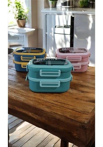 1650ML Iki Katlı 4 Bölmeli Çelik Yemek Kabı Yeşil fırsatları
