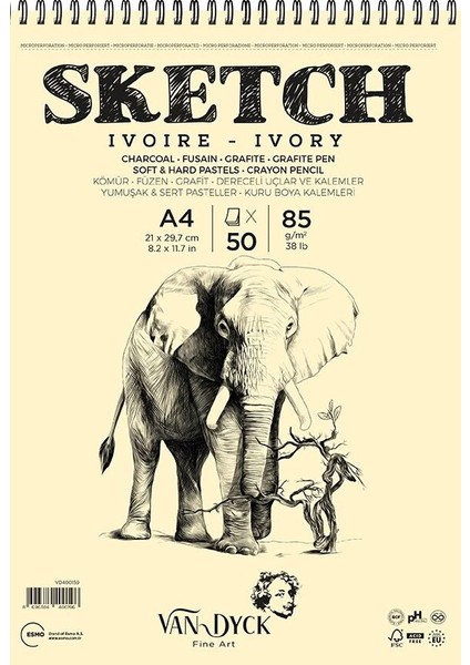 Sketch Ivory(Fildişi) Eskiz Çizim Defteri Üstten Spiralli 85 Gr. A4 50 Yp.