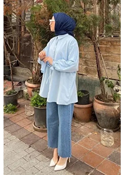 Kol Detaylı Gömlek Bebe Mavisi