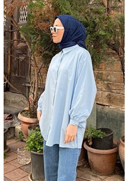 Kol Detaylı Gömlek Bebe Mavisi fiyatları