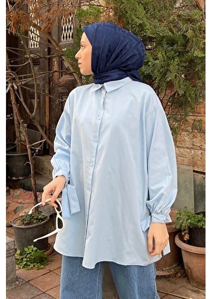 Kol Detaylı Gömlek Bebe Mavisi modelleri