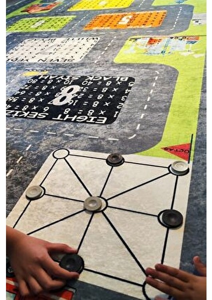 Seksek Trafik Araba Yollu Çarpım Tablolu Çocuk Halısı Seksekli Çocuk Halısı Eğitici Yıkanabilir indirimleri