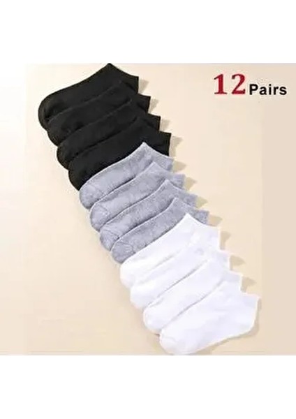 “12’li Unisex Patik Çorap Seti – 3 Renkli, Pamuklu, Nefes Alan, Terletmeyen, Günlük Kullanım Için”