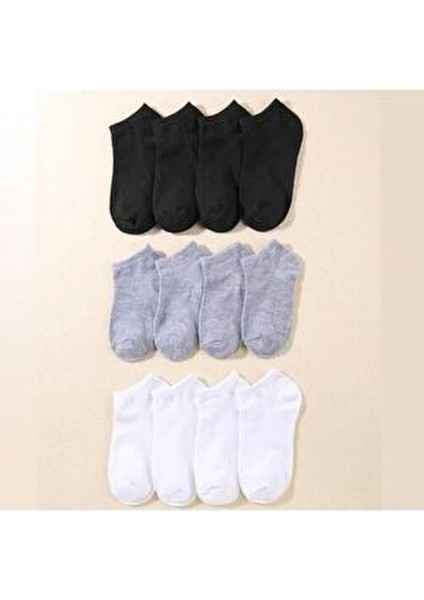 “12’li Unisex Patik Çorap Seti – 3 Renkli, Pamuklu, Nefes Alan, Terletmeyen, Günlük Kullanım Için”