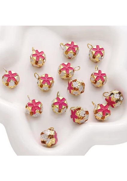 Çiçekli Kulplu Çan, Hayvan Tasma Zili, Amigurumi Zili, Kına Gecesi Tef Yapımı Zili 20 Adet Fuşya